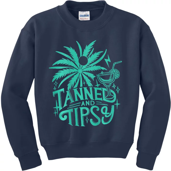 Retro Tanned And Tipsy Beach Summer Vacation Funny (On Back) Kids Sweatshirt