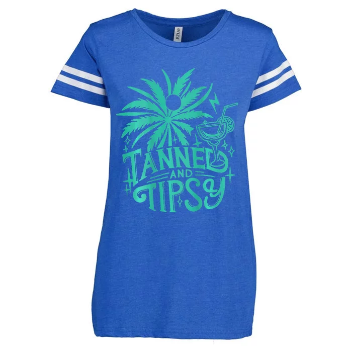 Retro Tanned And Tipsy Beach Summer Vacation Funny (On Back) Enza Ladies Jersey Football T-Shirt