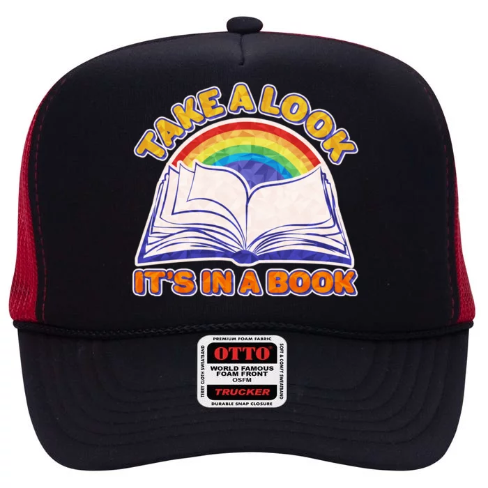 Retro Take A Look It's In A Book Reading Fan High Crown Mesh Trucker Hat