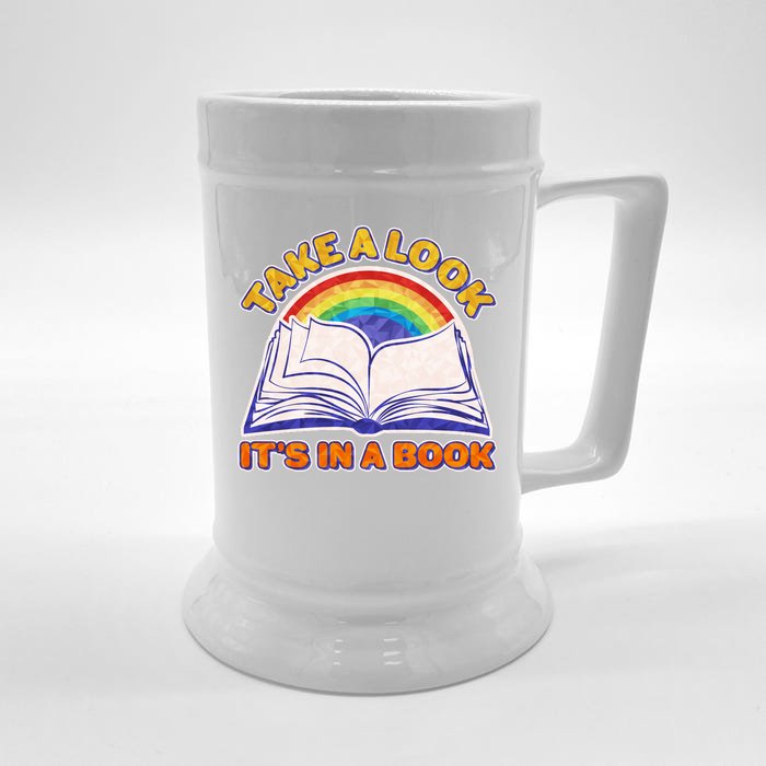 Retro Take A Look It's In A Book Reading Fan Front & Back Beer Stein