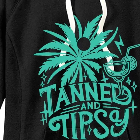 Retro Tanned And Tipsy Beach Summer Vacation Funny Women's Fleece Hoodie