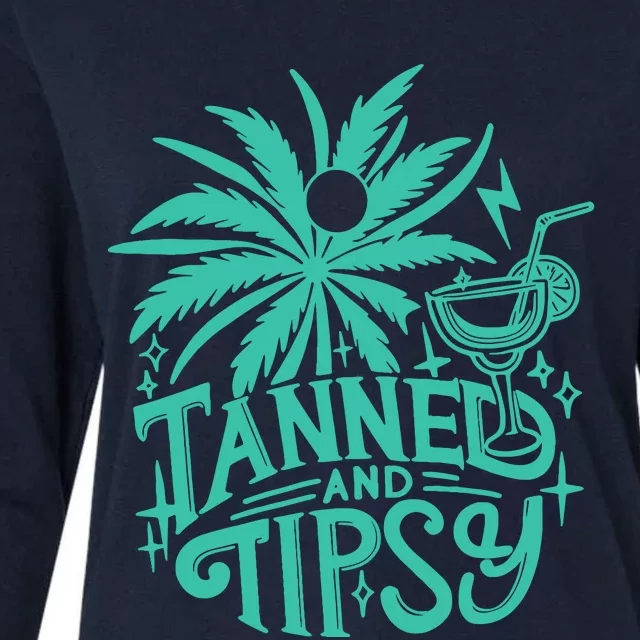 Retro Tanned And Tipsy Beach Summer Vacation Funny Womens Cotton Relaxed Long Sleeve T-Shirt