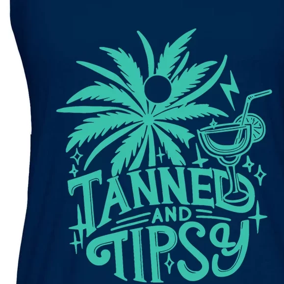 Retro Tanned And Tipsy Beach Summer Vacation Funny Ladies Essential Flowy Tank