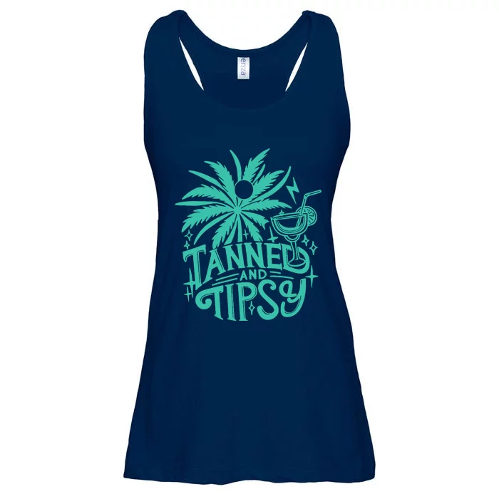 Retro Tanned And Tipsy Beach Summer Vacation Funny Ladies Essential Flowy Tank