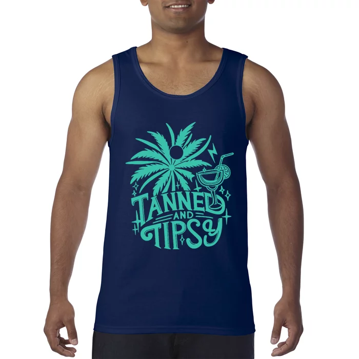 Retro Tanned And Tipsy Beach Summer Vacation Funny Tank Top