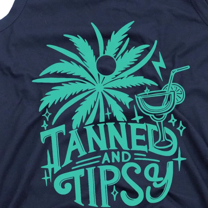 Retro Tanned And Tipsy Beach Summer Vacation Funny Tank Top