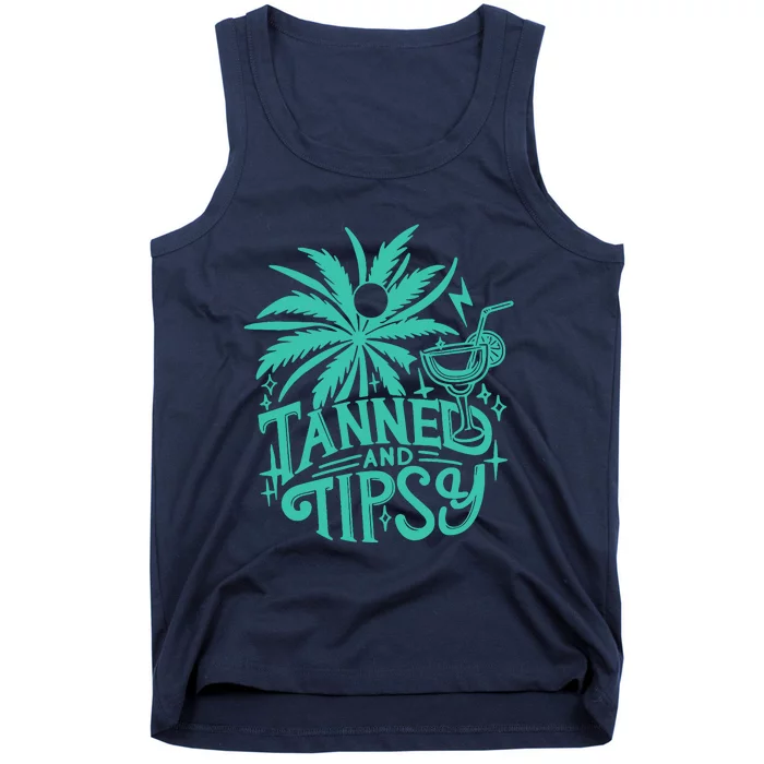 Retro Tanned And Tipsy Beach Summer Vacation Funny Tank Top