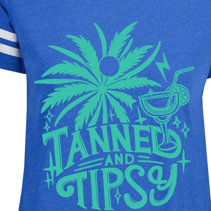 Retro Tanned And Tipsy Beach Summer Vacation Funny Enza Ladies Jersey Football T-Shirt