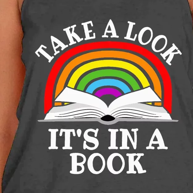 Rainbow Take A Look It's In A Book Funny Reading Women's Knotted Racerback Tank