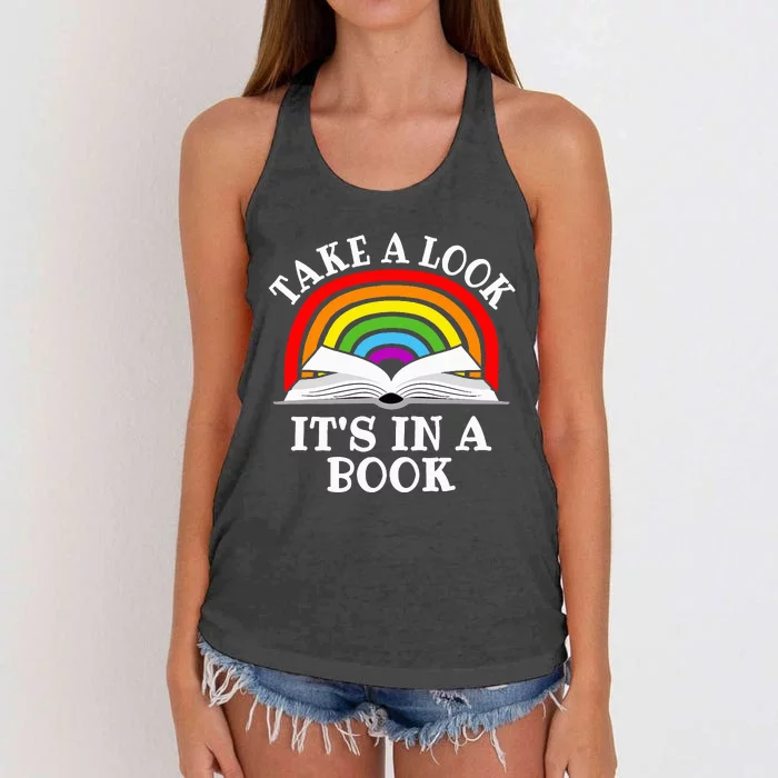 Rainbow Take A Look It's In A Book Funny Reading Women's Knotted Racerback Tank