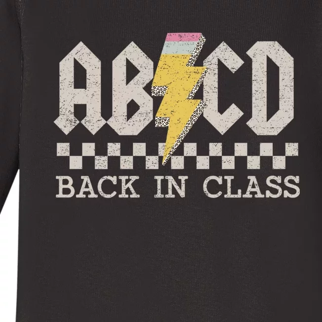 Retro Teacher Abcd Back To School Back In Class Rock Baby Long Sleeve Bodysuit