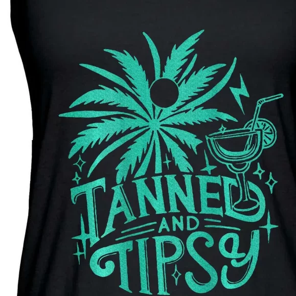 Retro Tanned And Tipsy Beach Summer Vacation Ladies Essential Flowy Tank