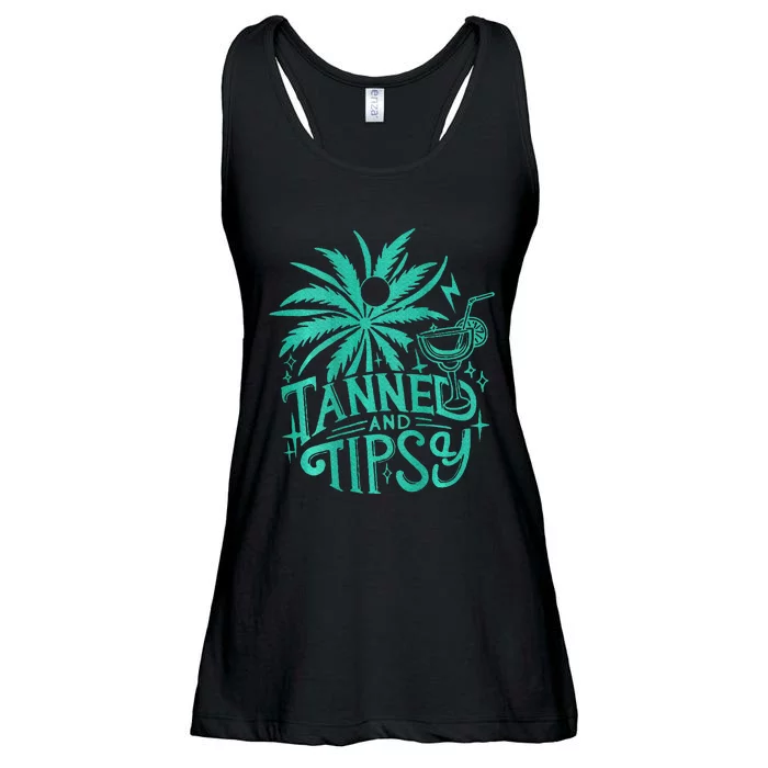 Retro Tanned And Tipsy Beach Summer Vacation Ladies Essential Flowy Tank