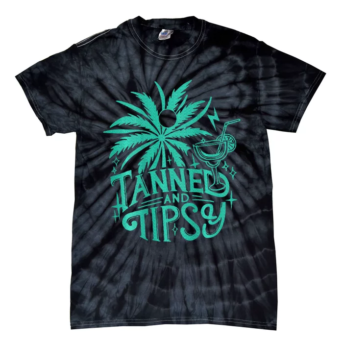 Retro Tanned And Tipsy Beach Summer Vacation Tie-Dye T-Shirt