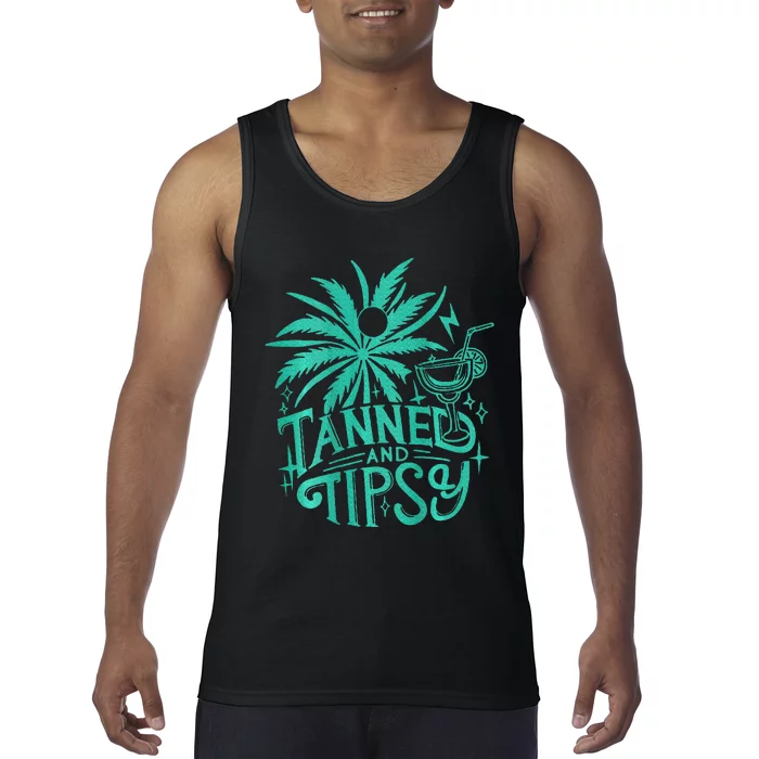 Retro Tanned And Tipsy Beach Summer Vacation Tank Top