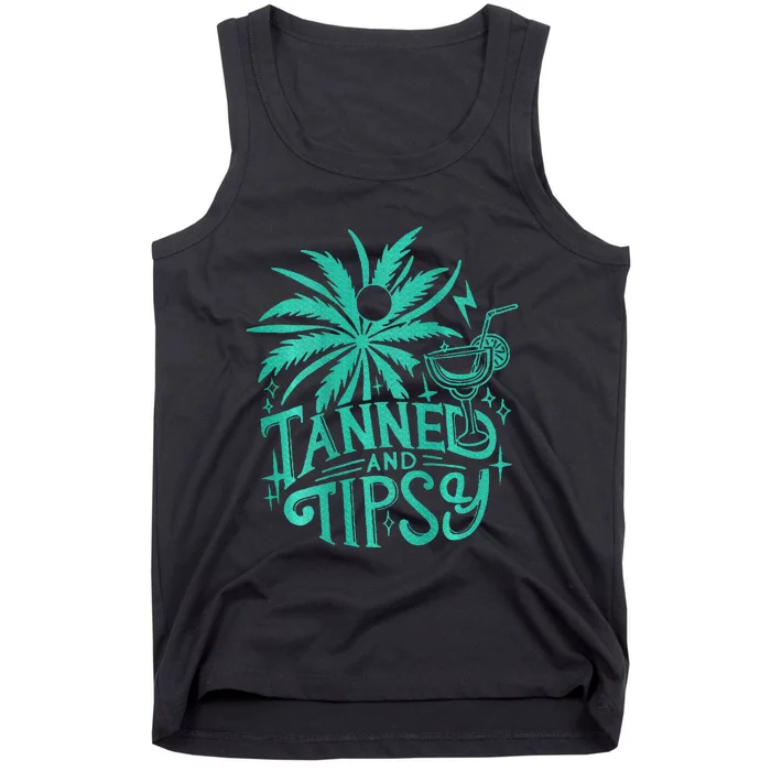 Retro Tanned And Tipsy Beach Summer Vacation Tank Top