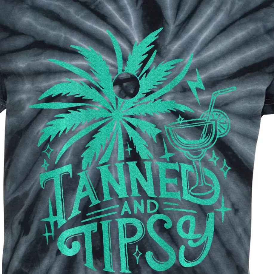 Retro Tanned And Tipsy Beach Summer Vacation Kids Tie-Dye T-Shirt