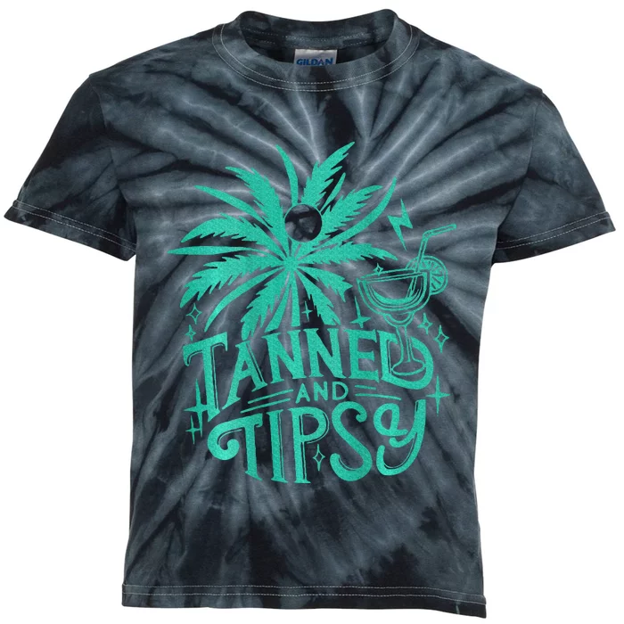 Retro Tanned And Tipsy Beach Summer Vacation Kids Tie-Dye T-Shirt