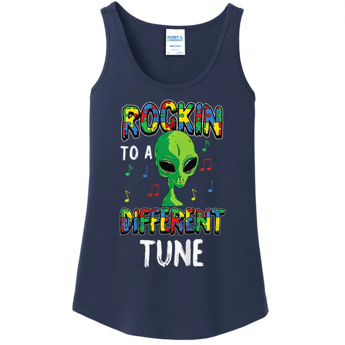 Rocking To A Different Tune Autism Awareness Alien Gift Ladies Essential Tank