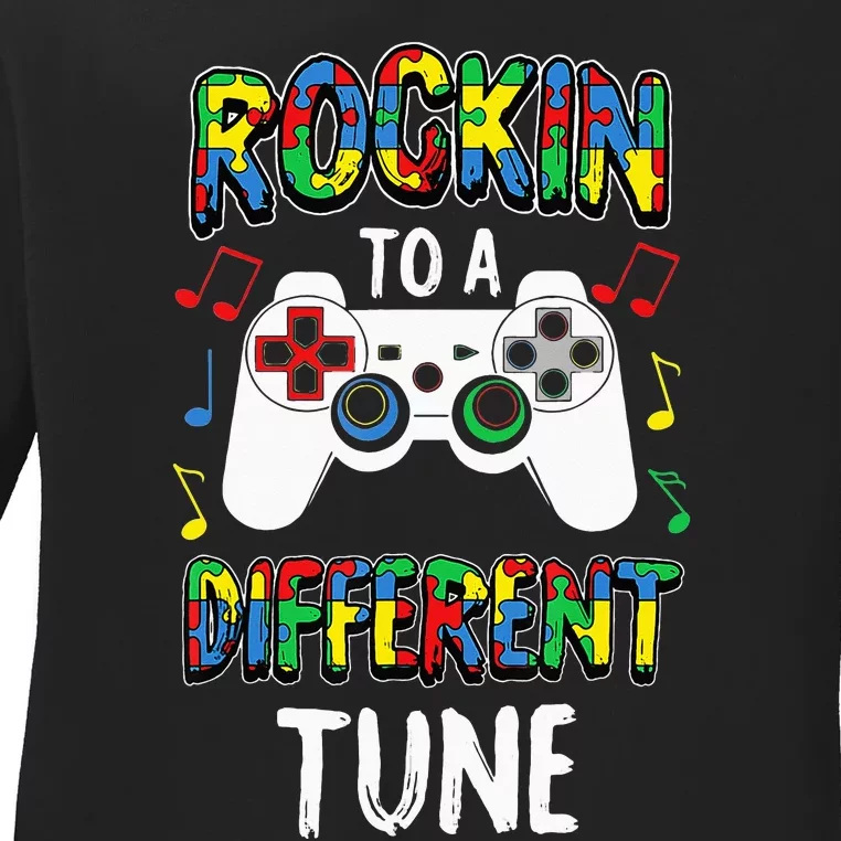 Rocking To A Different Tune Autism Awareness Gamer Ladies Long Sleeve Shirt