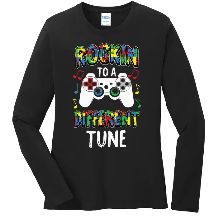 Rocking To A Different Tune Autism Awareness Gamer Ladies Long Sleeve Shirt