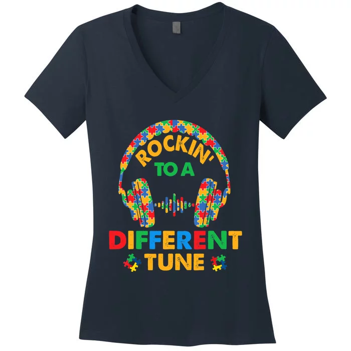 Rockin' To A Different Tune Autistic Awareness Women's V-Neck T-Shirt