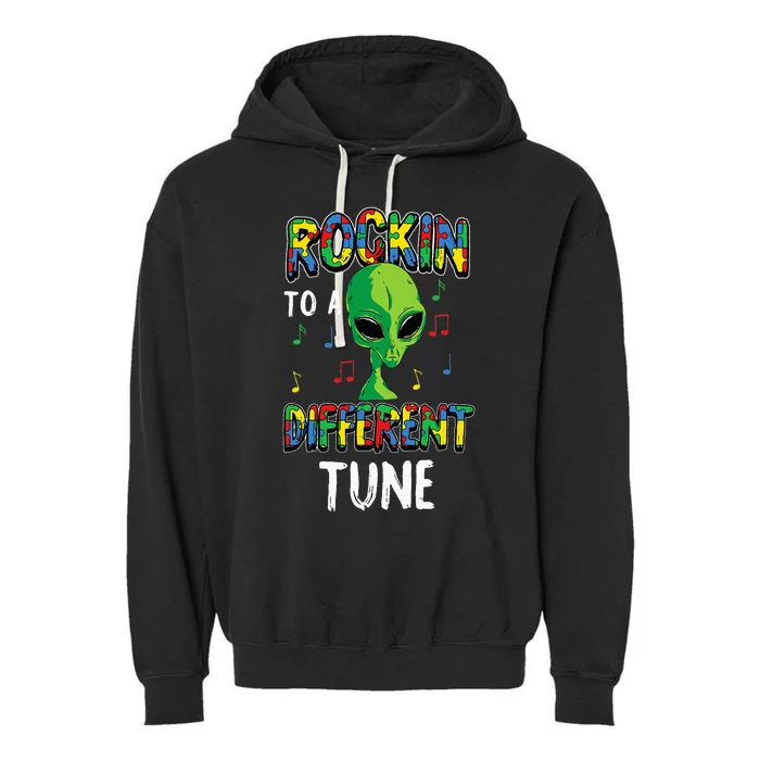 Rocking To A Different Tune Autism Awareness Alien Garment-Dyed Fleece Hoodie