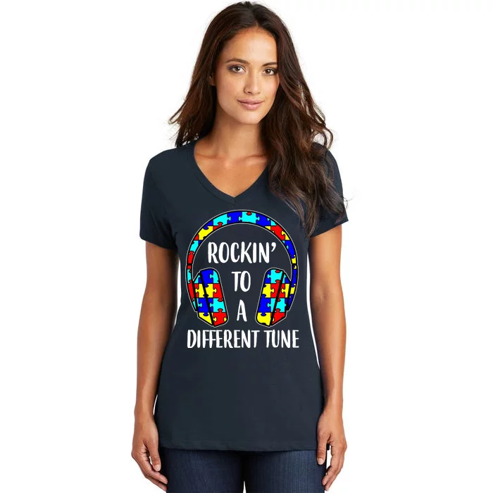 Rockin To A Different Tune Autism Awareness Women's V-Neck T-Shirt