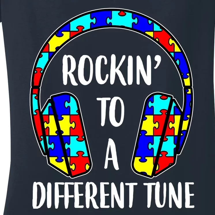 Rockin To A Different Tune Autism Awareness Women's V-Neck T-Shirt