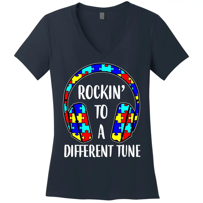 Rockin To A Different Tune Autism Awareness Women's V-Neck T-Shirt