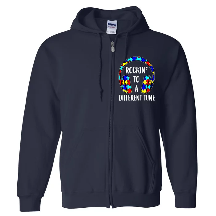 Rockin To A Different Tune Autism Awareness Full Zip Hoodie