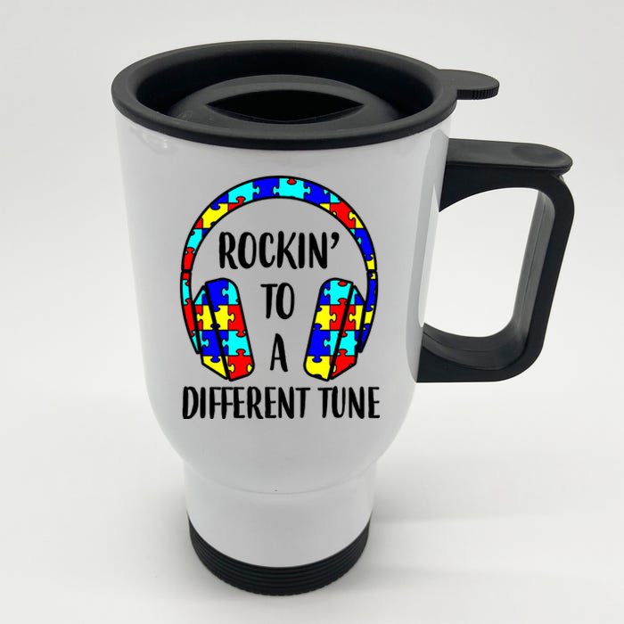 Rockin To A Different Tune Autism Awareness Front & Back Stainless Steel Travel Mug