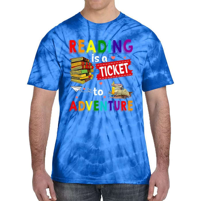 Reading Ticket Adventure Library Teacher Student Book Lovers Tie-Dye T-Shirt