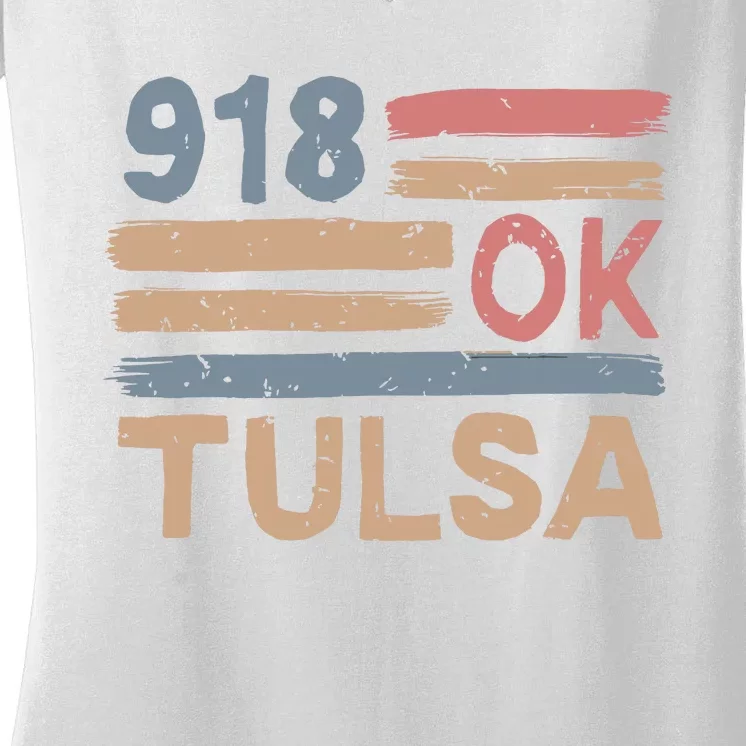 Retro Tulsa Area Code 918 Residents State Oklahoma Women's V-Neck T-Shirt