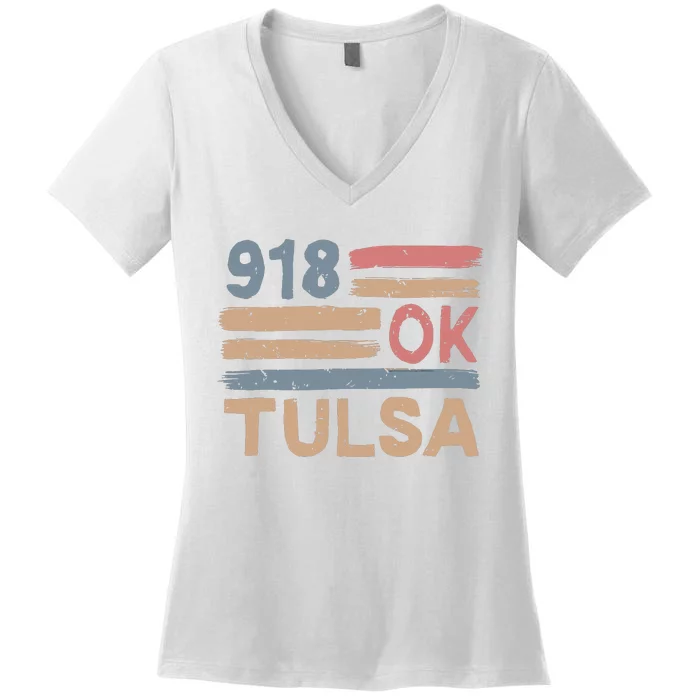 Retro Tulsa Area Code 918 Residents State Oklahoma Women's V-Neck T-Shirt