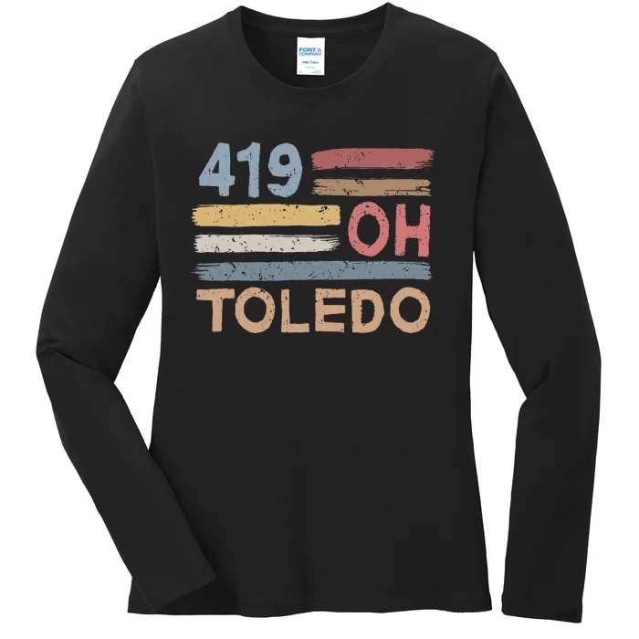 Retro Toledo Area Code 419 Residents State Ohio Ladies Long Sleeve Shirt