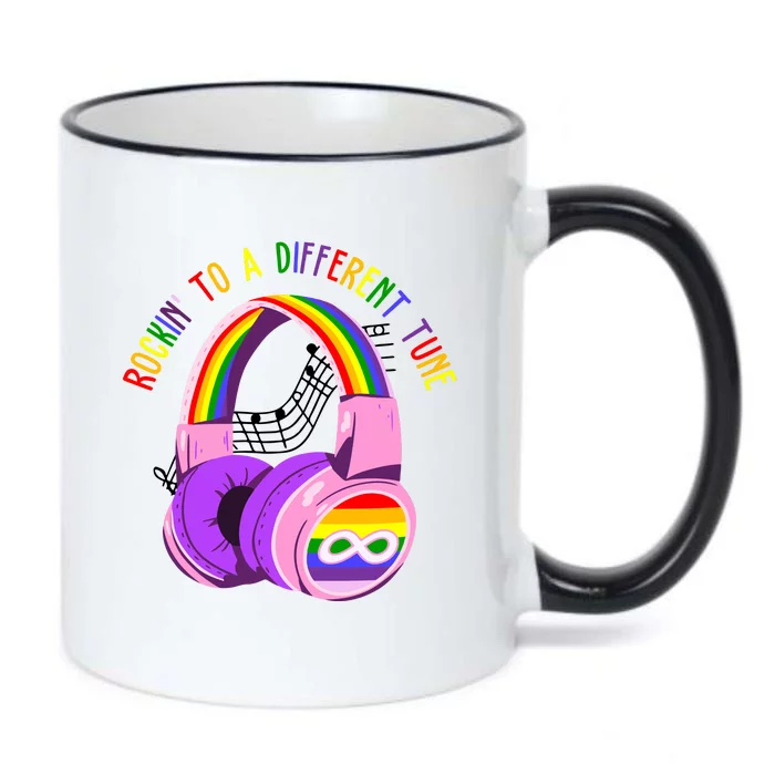 Rockin To A Different Tune Rainbow Autism Awareness Black Color Changing Mug