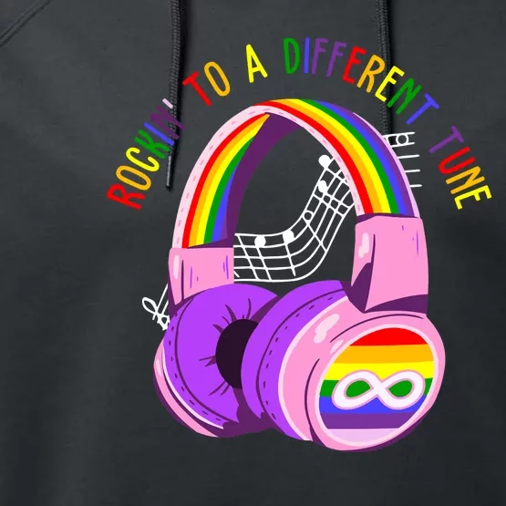 Rockin To A Different Tune Rainbow Autism Awareness Performance Fleece Hoodie