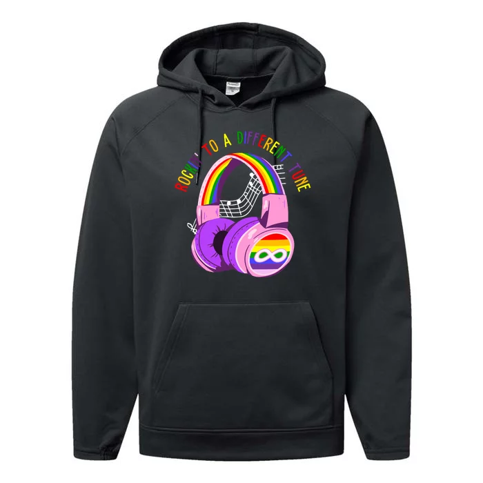 Rockin To A Different Tune Rainbow Autism Awareness Performance Fleece Hoodie