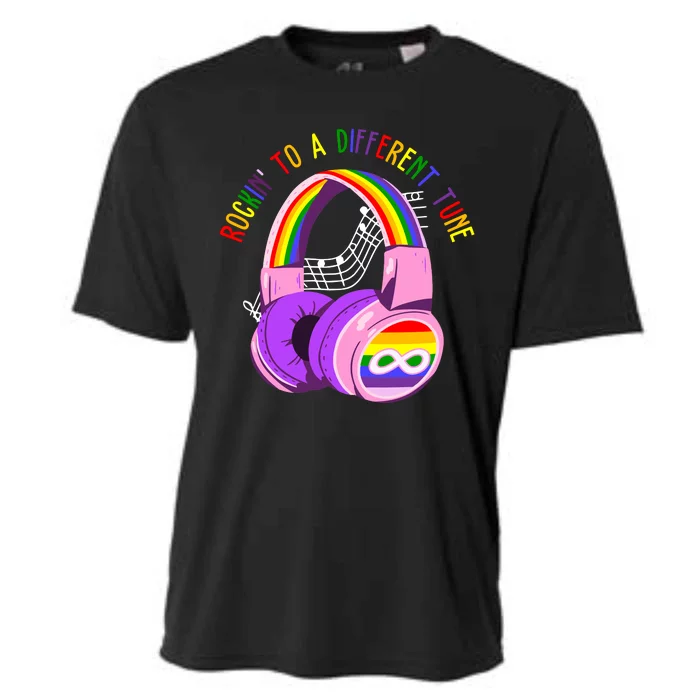 Rockin To A Different Tune Rainbow Autism Awareness Cooling Performance Crew T-Shirt