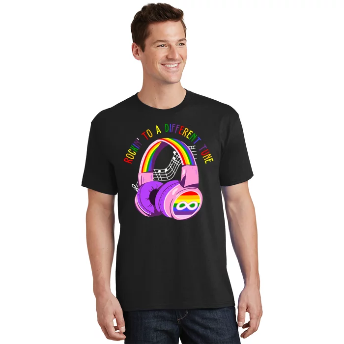 Rockin To A Different Tune Rainbow Autism Awareness T-Shirt