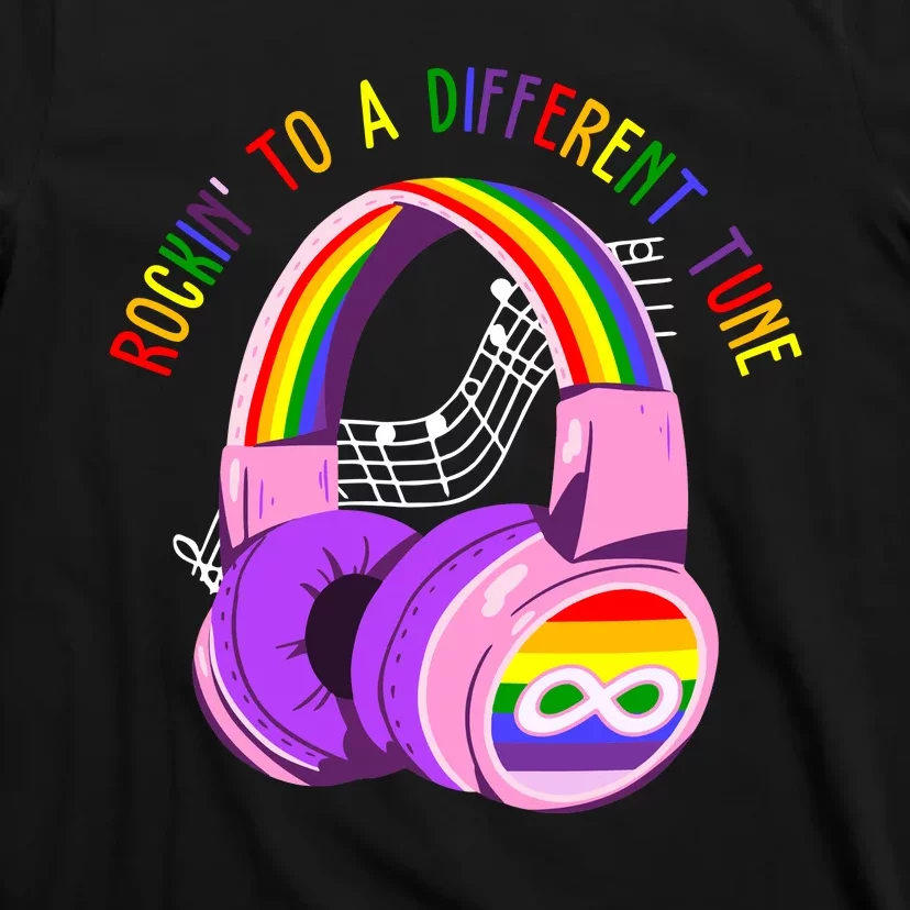 Rockin To A Different Tune Rainbow Autism Awareness T-Shirt