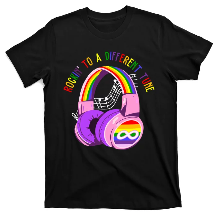 Rockin To A Different Tune Rainbow Autism Awareness T-Shirt