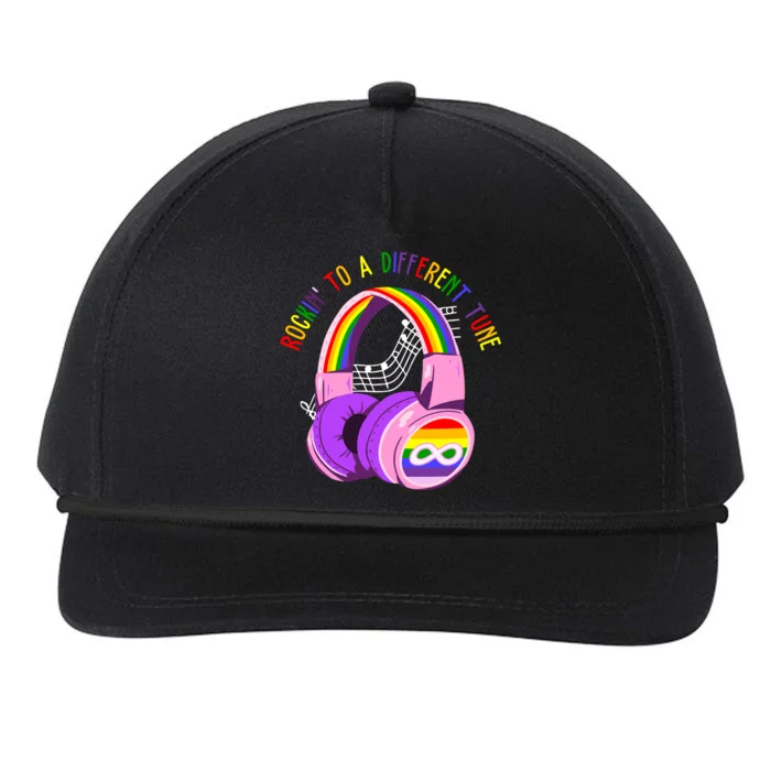 Rockin To A Different Tune Rainbow Autism Awareness Snapback Five-Panel Rope Hat