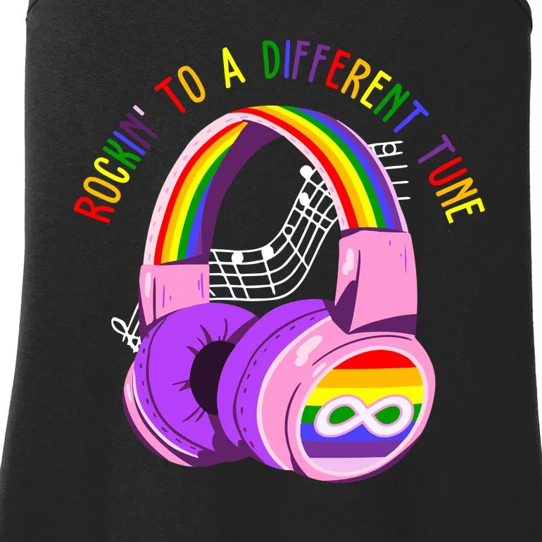 Rockin To A Different Tune Rainbow Autism Awareness Ladies Essential Tank