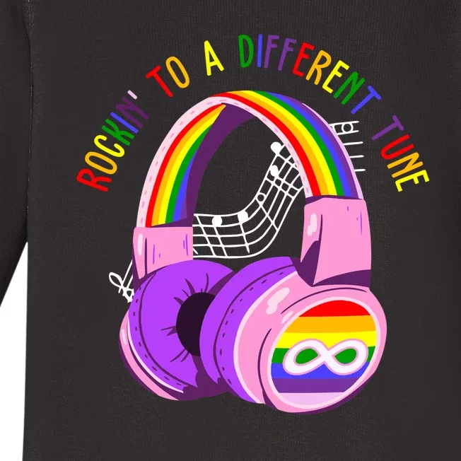 Rockin To A Different Tune Rainbow Autism Awareness Baby Long Sleeve Bodysuit