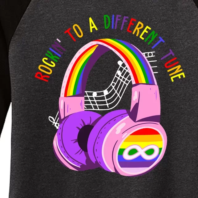 Rockin To A Different Tune Rainbow Autism Awareness Women's Tri-Blend 3/4-Sleeve Raglan Shirt