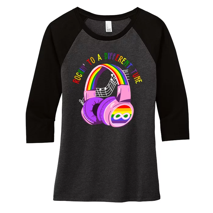 Rockin To A Different Tune Rainbow Autism Awareness Women's Tri-Blend 3/4-Sleeve Raglan Shirt