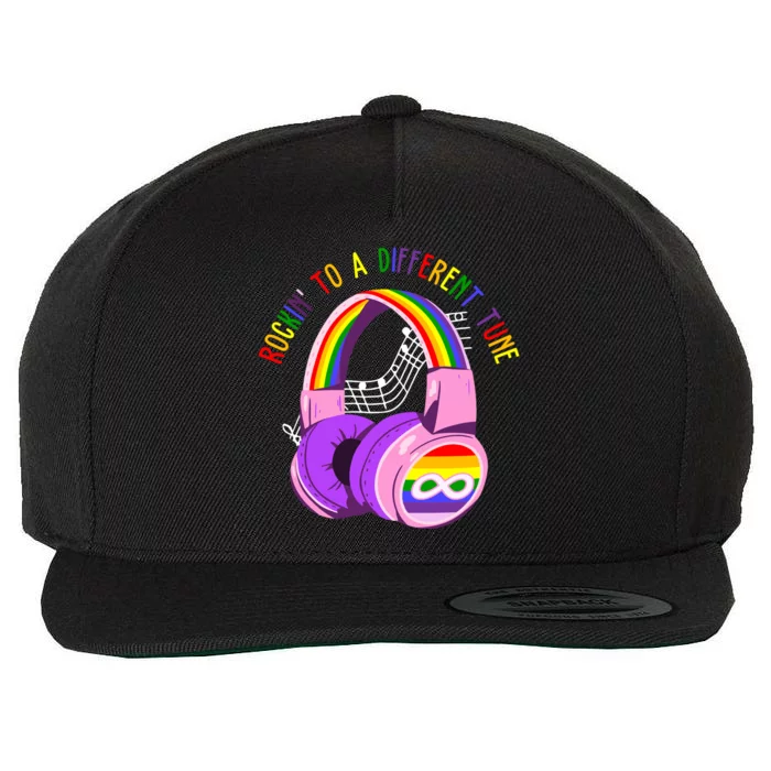 Rockin To A Different Tune Rainbow Autism Awareness Wool Snapback Cap