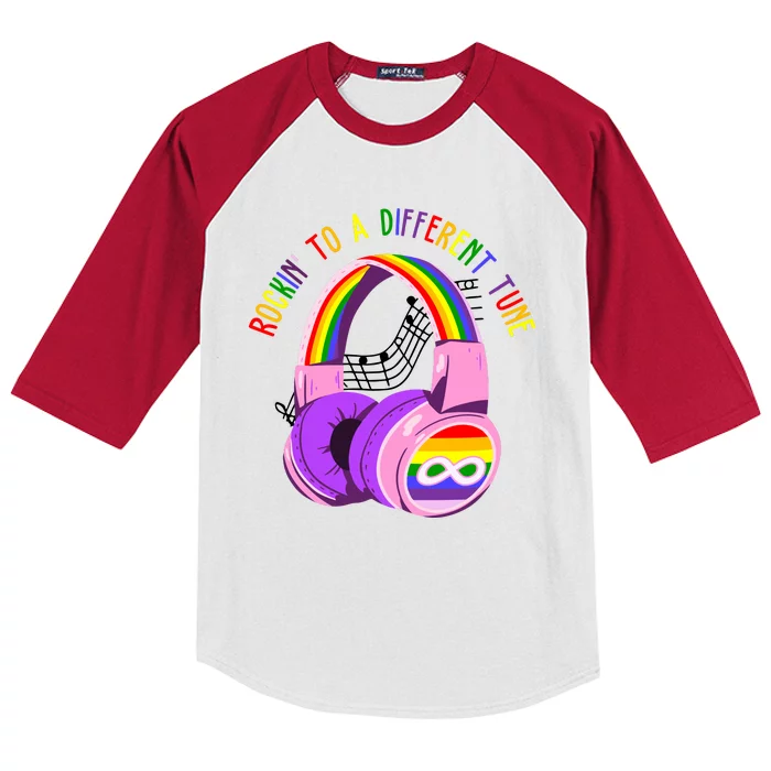 Rockin To A Different Tune Rainbow Autism Awareness Kids Colorblock Raglan Jersey